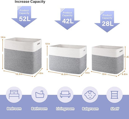 OIAHOMY Storage baskets for Shelf, Toy Storage Basket, Collapsible Storage Bins, Blanket Basket Living Room, Closet Storage for Bedroom, 16.5 x 13 x 12 Inches-Pack of 2-Grey