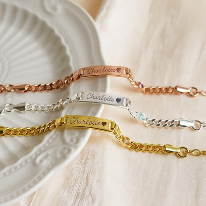 PUREFLY - Personalized Baby Name Bracelets with Birthstone, 18k Gold Plated, Adjustable Length, Double-Sided Customisable, with Gift Wrap