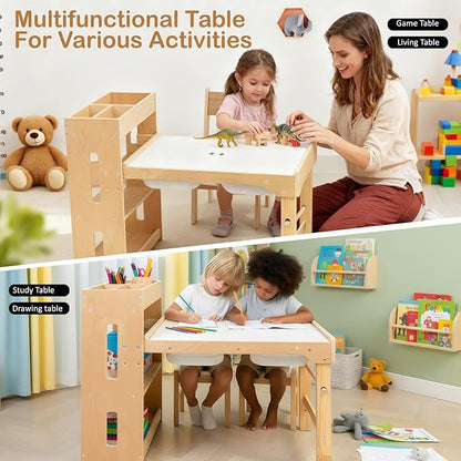 WINGYZ Sensory Table and Chairs, Toddler Activity Table and 2 Chair Set with Storage Cabinet & Bins, 6 in 1 Kids Desk Art Table with Paper Roll for Playrooms Daycare, Sensory Tables for Toddler Gifts