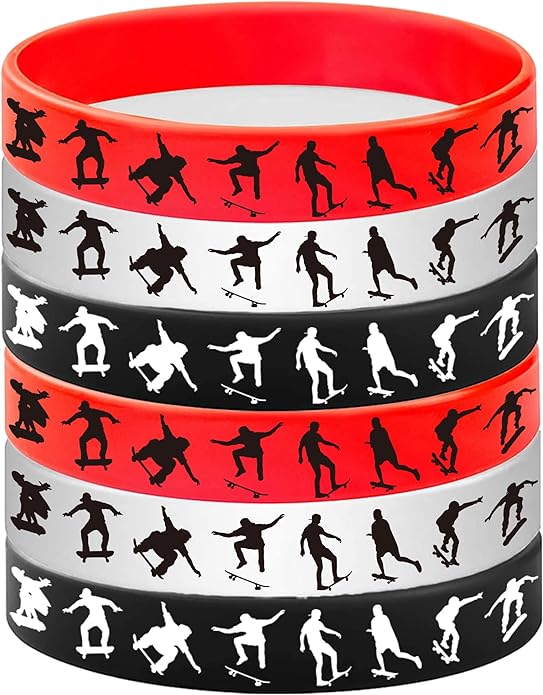 48PCS Skateboard Rubber Bracelets Silicone Wristbands -Sport Party Supplies Skateboarding/Freedom/Innovation/Extreme Sports Birthday Baby Shower Party Favors