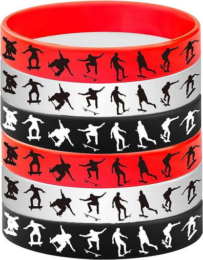 48PCS Skateboard Rubber Bracelets Silicone Wristbands -Sport Party Supplies Skateboarding/Freedom/Innovation/Extreme Sports Birthday Baby Shower Party Favors