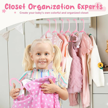 HOUSE DAY Premium Baby Hangers 20 Pack, 11 Inch Kids Plastic Hangers Pink, Slim Childrens Hangers for Infant, Toddler, and Child Clothes, Durable Baby Clothes Hangers for Closet