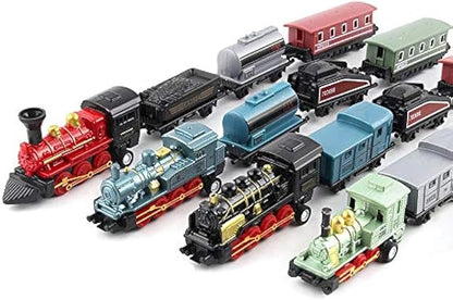 Exasinine 4 Sets Steam Train Model Train Set Pull-Back Trains Die-Cast Metal Locomotive for Display or Play Ideal Home Decor and Gift for Train Enthusiasts Collectors Boys and Girls
