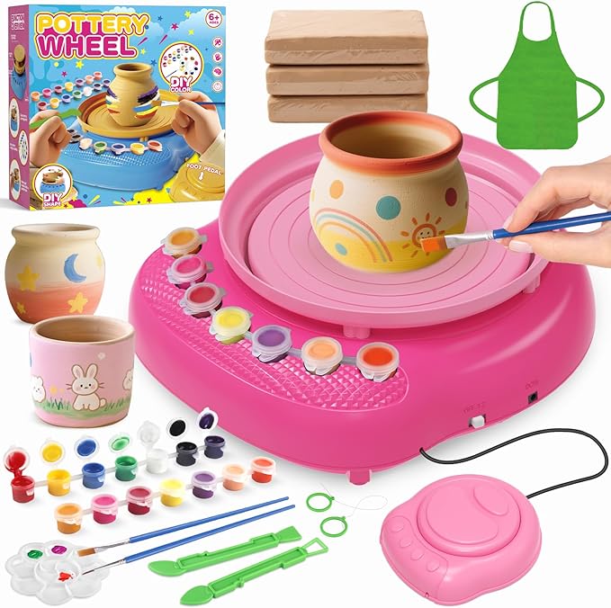 TingingYuli Pottery Wheel for Kids with Clay Kit - Arts and Crafts for Kids Ages 6-8 8-12, Complete Pottery Kit with Air Dry Clay and Painting Tools, Easter Christmas Birthday Gift for Boys Girls