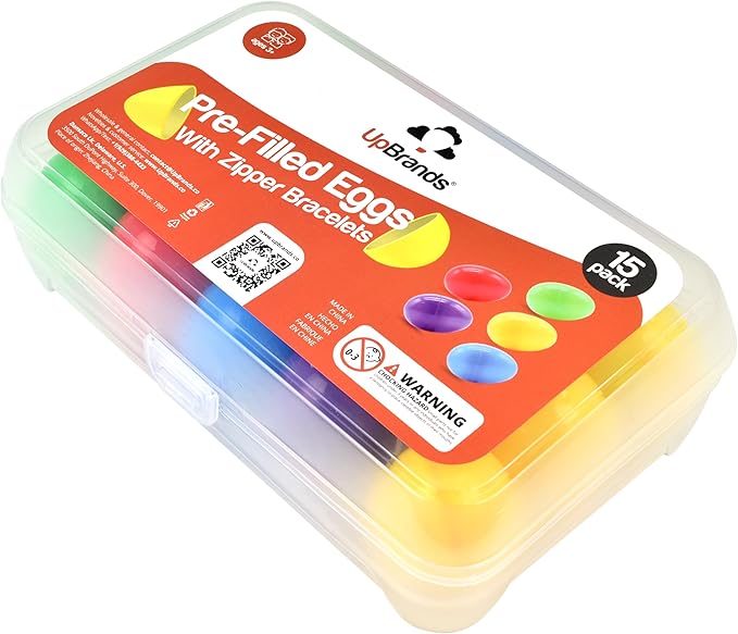 UpBrands 15 Toy Zipper Bracelets in Easter Eggs - Vibrant Pre-filled Easter Eggs with Toys inside for Boys & Girls - Perfect Basket Stuffers, Egg Hunt Prizes, and Birthday Party Favors for Kids