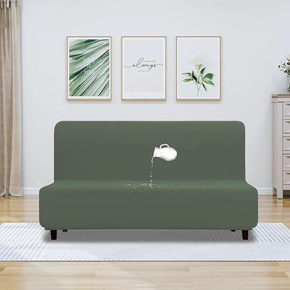 PureFit 100% Dual Waterproof Futon Cover, Waterproof Couch Cover for Futon - Stretch Non Slip Fleece Sofa Covers Washable, Leakproof Furniture Protector for Kids, Pets, Dog (Futon, Grayish Green)