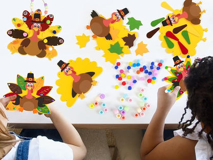 24Pcs Thanksgiving Crafts for Kids - Fall Turkey DIY Felt Art Kits Bulk Toys for Classroom Activities Party Games Ages 3-5, 4-8, 8-12