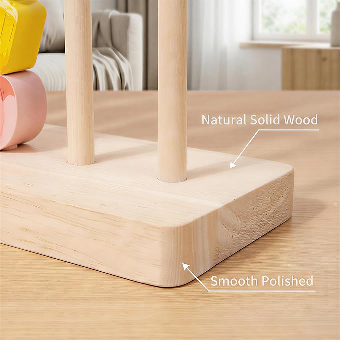 Wooden Fruit Sorting Stacking Toys for Toddlers - Montessori Logic Puzzle Game, Color Matching & Fine Motor Skills Educational Learning Gift for 3 4 5 Year Old Kids, Brain Teaser with Fruit Blocks