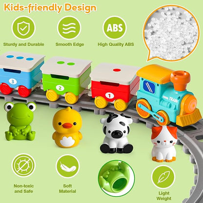 Toddler Toys for 1 2 3 Year Old, Electric Farm Animal Train Set with Music, Lights & Steam, Montessori Counting, Matching & Sorting Learning Toys, Christmas Birthday Gifts for Baby Boys Girls 18M+