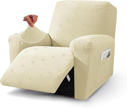 JIVINER Oversized Recliner Chair Covers, 3 Piece Slipcovers for Large Recliner Chair Soft Jacquard Reclining Chair Protector Slipcovers for Dogs,Cats (X-Large, Beige)