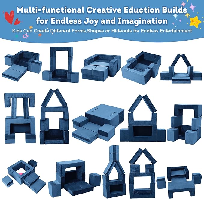 Kids Couch Sofa, 7 Pcs Modular Toddler Couch, Freely Removable Kids Chair Sofa for Playing, Creativity, Sleeping, Versatile Fold Out Baby Play Couch Set for Playroom, Bedroom Furniture