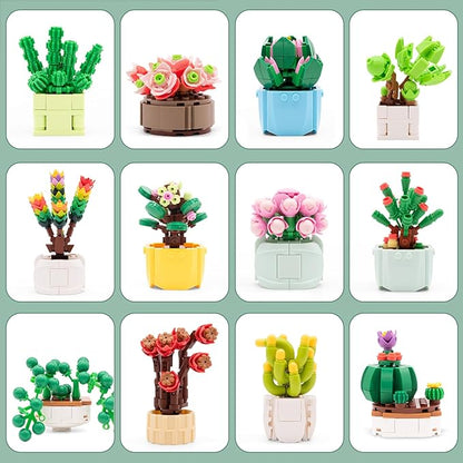 12 Flowers Succulents Building Set for Adults,Succulents Botanical Collection for Home Office Decor,Artificial Plant Building Kits,Gifts for Boys Girls 6+,Birthday Christmas(1185PCS)