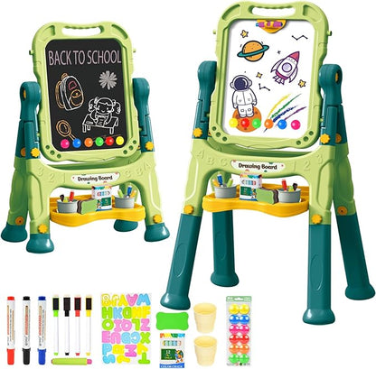 Amagoing Easel for Kids, Adjustable Standing Art Easel for Toddler, Double Magnetic Drawing Board with Painting Accessories, Birthday Christmas Gift for Little Boys and Girls, Middle Size (Green)
