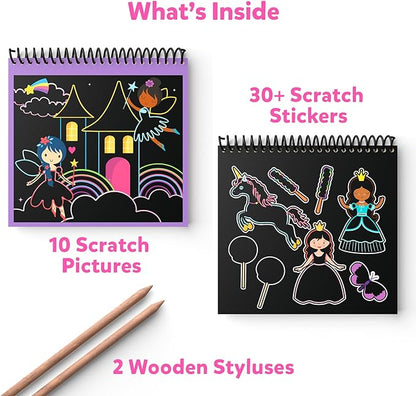 Skillmatics Magical Scratch Art Book for Kids - Unicorns & Princesses, Craft Kits & Supplies, DIY Activity & Stickers, Valentine's Day Gifts for Toddlers, Girls & Boys Ages 3, 4, 5, 6, 7, 8