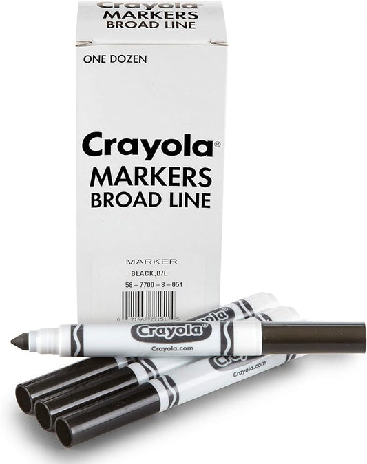 Crayola Broad Line Markers - Black (12ct), Markers for Kids, Bulk School Supplies for Teachers, Nontoxic, Marker Refill with Reusable Box