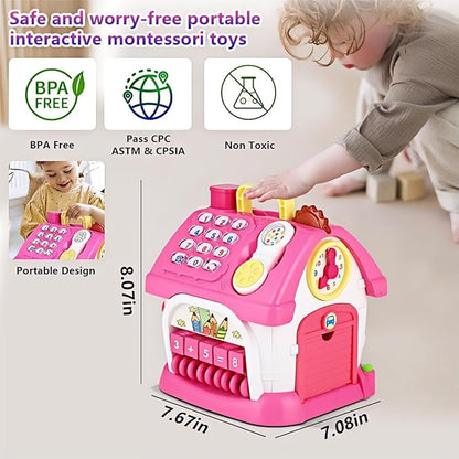 Montessori 8-in-1 Bilingual Musical Activity House | EN/ES Learning Toy with Volume Control & Travel Handle | Develops Fine Motor Skills for 1-3 Year Old Toddlers & First Birthday Gift