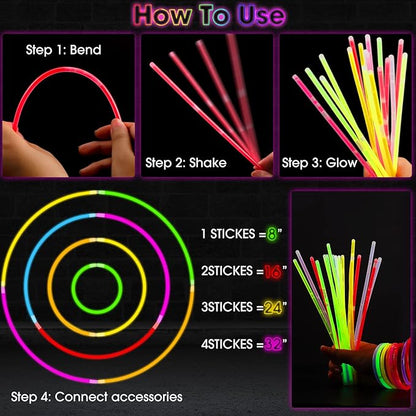 50Pcs Glow Sticks,Glow In The Dark Sticks,8" Glowsticks Light Up Sticks Party Favors for Kids Adults, Glow Sticks Bulk with Connectors for Necklaces Bracelets Party Supplies