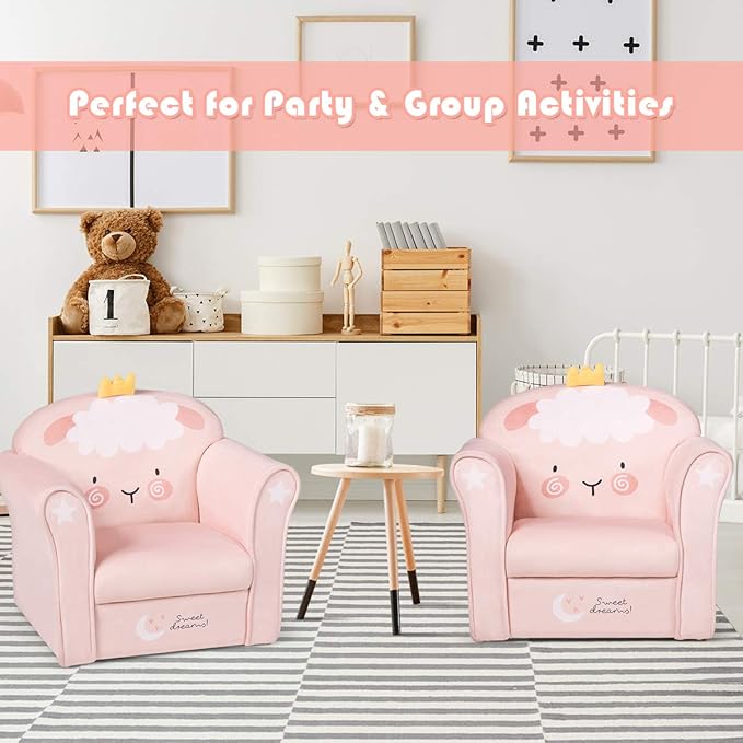 Costzon Kids Couch, Children's Sofa Armrest Chair with Pattern, Toddler Furniture w/Sturdy Wood Construction, Preschool, Lightweight Kids Couch Sofa Chair for Aged 1-5 Boys & Girls Gifts, Lamb