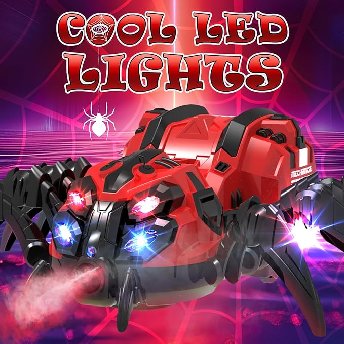 Remote Control Spider Toy, Robot Spider with 2.4 GHz Remote Controller, RC Spider Stunt Robot with Spray/Lights/Music, Realistic Spider Gift for Boys Girls, Halloween, Christmas, Toys for Party Prank