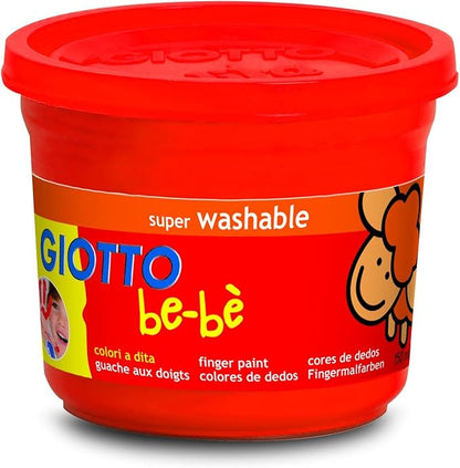 GIOTTO be-bè Finger Paint Set, Box of 4 x 150ml in Assorted Colours (Yellow, Green, Red, and Blue), Super-Washable, Ideal for Children