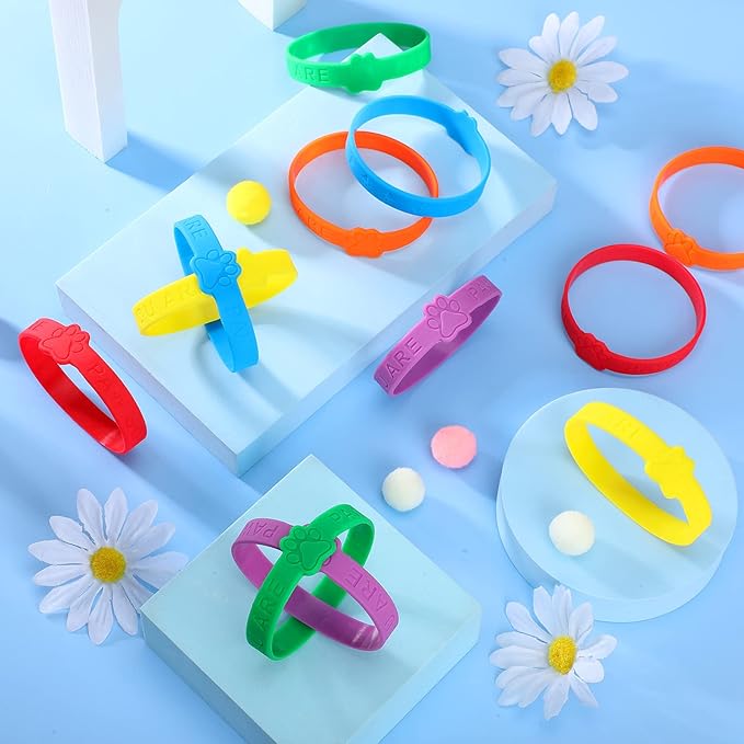 60 Pieces Paw Print Rubber Bracelets Bulk Paw Print Silicone Wristband Dog Paw Stretch Bracelets Animal Theme Wristband Gravure Waterproof Bracelets for Student Activity Party Supplies, 6 Solid Colors
