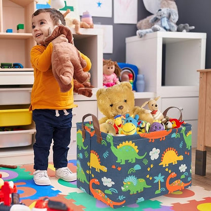 FXOLCSHE Easter Dinosaur Basket for Boys,Nursery Hamper,Waterproof folding laundry basket,Easter Gift Basket Empty,Baby Laundry Hamper,Dinosaur Room decor(Forest Dinosaurs)