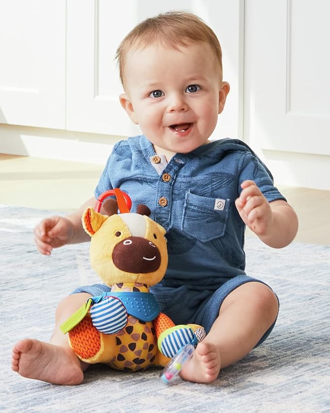 Skip Hop Bandana Buddies Baby Activity and Teething Toy with Multi-Sensory Rattle and Textures, Giraffe