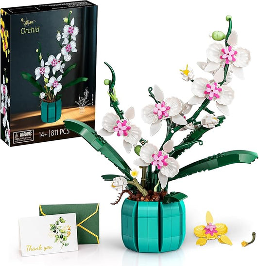 JOJO&Peach Orchid Bonsai Building Set, Botanical Collection, Artificial Flowers for The Home or Office, Gifts for Valentine, Mother's Day, Anniversary, Birthday (811 Pieces)