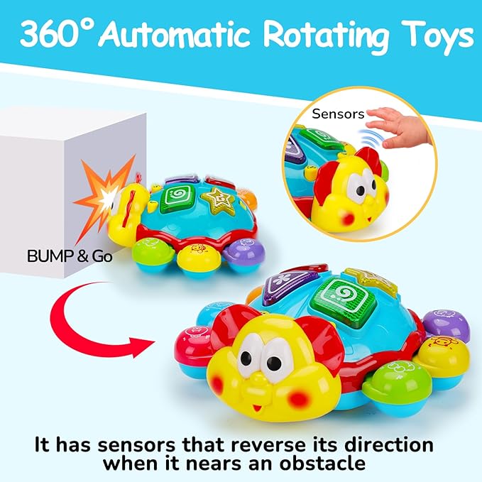 Baby Crawling Toys 6-12 Months, Musical Light Up Tummy Time Toy for Infant 0-6 7 8 9 10 Month Old, Toddler Spanish English Bilingual Learning Educational Development Gift 1 2 Year Old Boys Girls