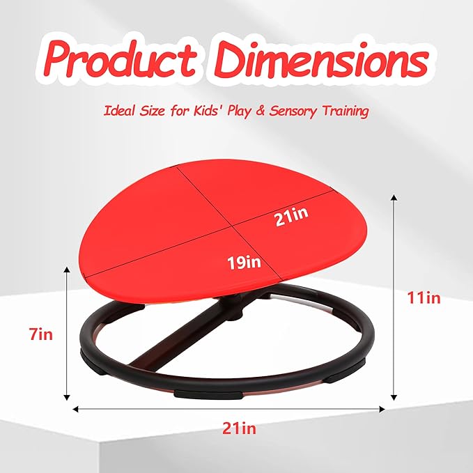 Kids Sensory Swivel Chair - Round Spinning Chair Seat for Balance, Coordination - Sensory Therapy Stool for Kids with Autism & ADHD - Active Indoor Play Chair for Home & Classroom (Red)