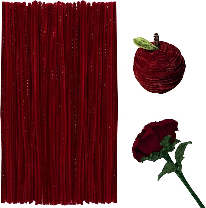 200 Pcs Pipe Cleaners Chenille Stems, Wine Red Pipe Cleaners, 11.8inch Long Craft Pipe Cleaner Bulk for Flowers Making, Mother’s Day DIY Art Crafts Decorations Supplies (Wine Red)