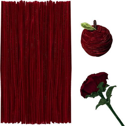 200 Pcs Pipe Cleaners Chenille Stems, Wine Red Pipe Cleaners, 11.8inch Long Craft Pipe Cleaner Bulk for Flowers Making, Mother’s Day DIY Art Crafts Decorations Supplies (Wine Red)