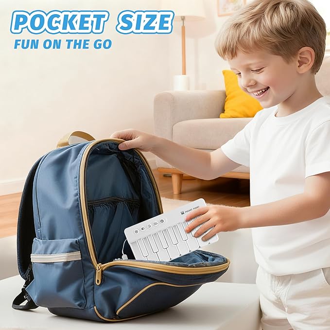 Mini Keyboard Piano Toy, Portable Light Up Pocket Piano for Toddlers Kids (White)