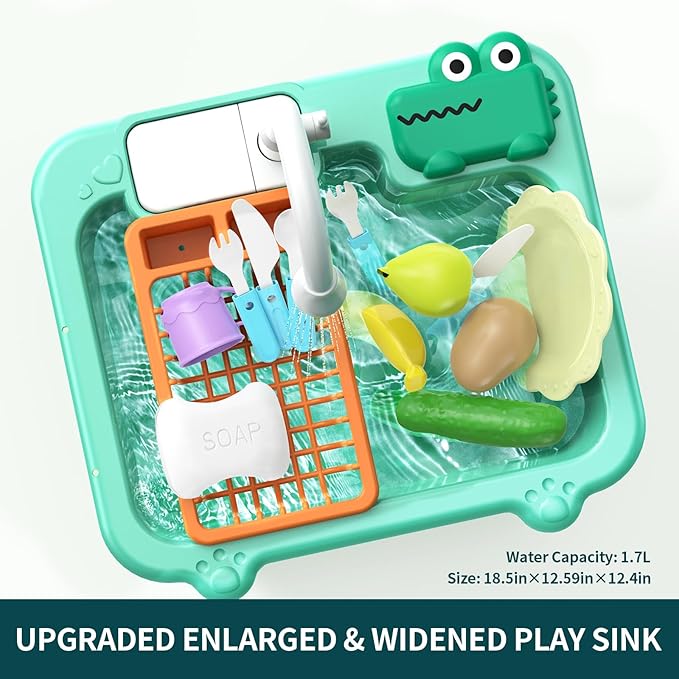 Toddler Sink Toy with Running Water, Play Sink with Electric Faucet & Play Kitchen Accessories, Bath Water Toys, Pretend Role Play Dishwasher Toys for Kids Preschool Toddlers Gifts