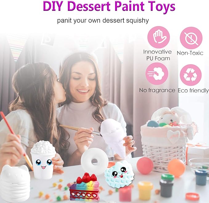 7Pcs Arts and Crafts for Girls,DIY Dessert Paint Your Own Squishies Kit!Gifts for Craft Lovers Kids Top Christmas Toys.Jumbo Slow Rise Squishies Stress Relief for Adult,with Decorating Stickers