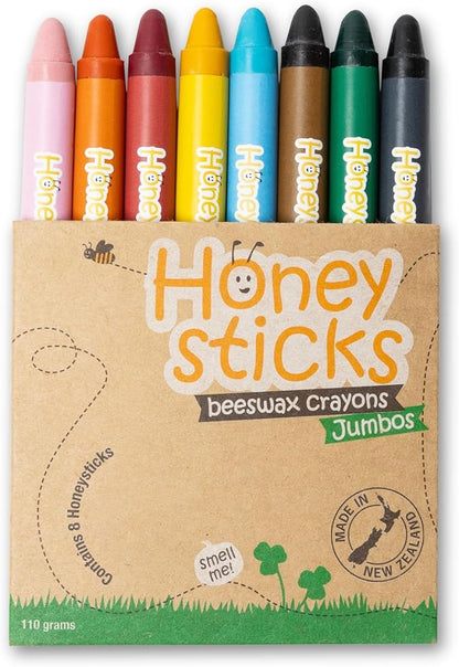 Honeysticks Jumbo Crayons (8 Pack) - 100% Pure Beeswax Crayons - Non Toxic Crayons for Kids - Large Crayons, Easy to Hold and Use, Unbreakable, Eco Friendly, Preschool Art Supplies, For Kids 2-4, 4-8