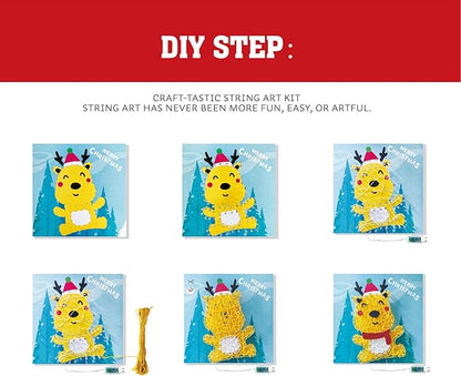eirix Christmas Elk String Art Craft Kit with USB Plug-in LED String Lights Inside and Small Easel, Xmas Holiday DIY Toys Gifts for Kids 6+ (ELK-Yellow)