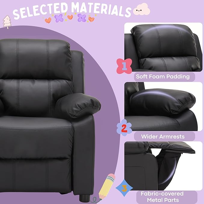 Macaron Kids Reclining Chair Recliner Dual Storage Armrest Leather Sofa Toddler Youth Children Child Ages 2-8
