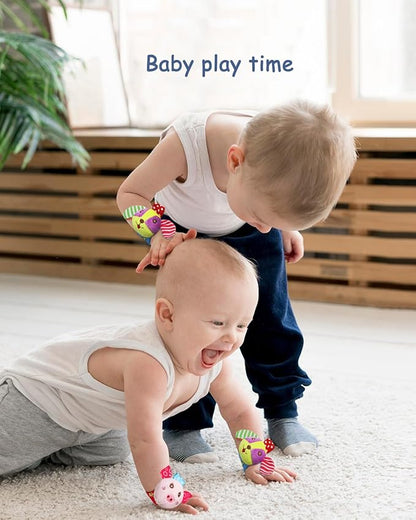 Bloobloomax Wrist Rattles Foot Finder Rattle Sock Baby Toy, Rattle Toy, Arm Hand Bracelet Rattle, Feet Leg Ankle Socks, Activity Rattle Present Gift for Newborn Infant Babies Boy Girl (5pcs-D)