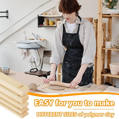 Sasylvia 20 Pcs Pottery Rolling Pin Guides Wood Teaching Rolling Mud Stick Guide Set Polymer Clay Depth Guide Pottery Tools Clay Mudboard Tools (5 Size,Wood Color)