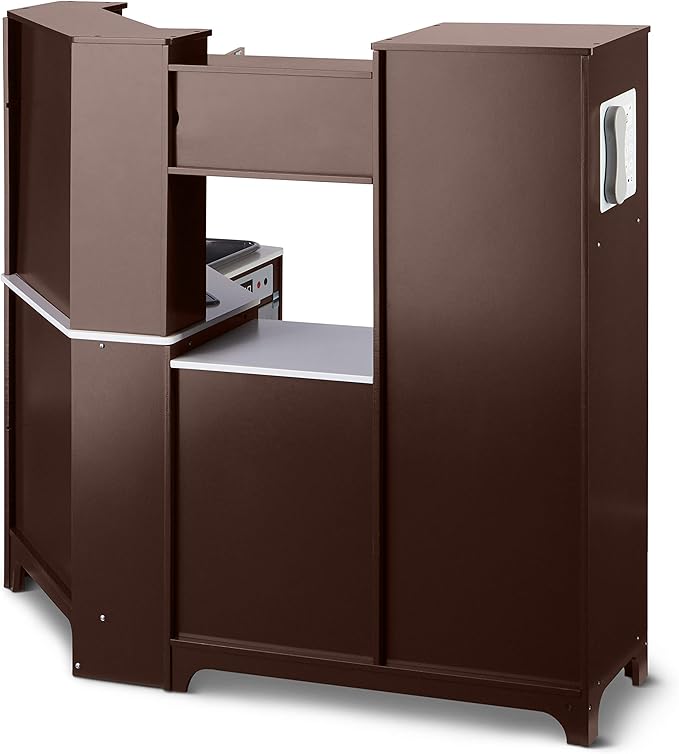 Amazon Basics Kids Corner Wooden Kitchen Toy Playset with Stove, Oven, Sink, Fridge and Accessories, for Toddlers, Preschoolers, Children Age 3+ Years, Espresso/Gray, 39.37"L x 28.35"W x 35.04"H