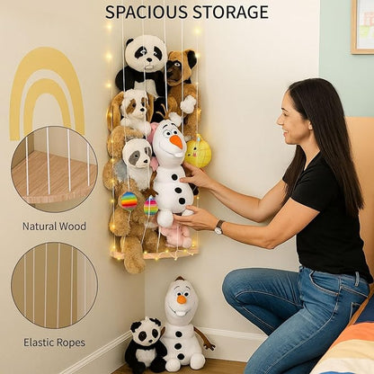 PUTSKA Nursery Furniture Hanging Organizer – Wall Mounted Stuffed Animal Storage for Baby Room, Corner Plush Collection Display & Nursery Organization System, Space-Saving Vertical Storage - Plain