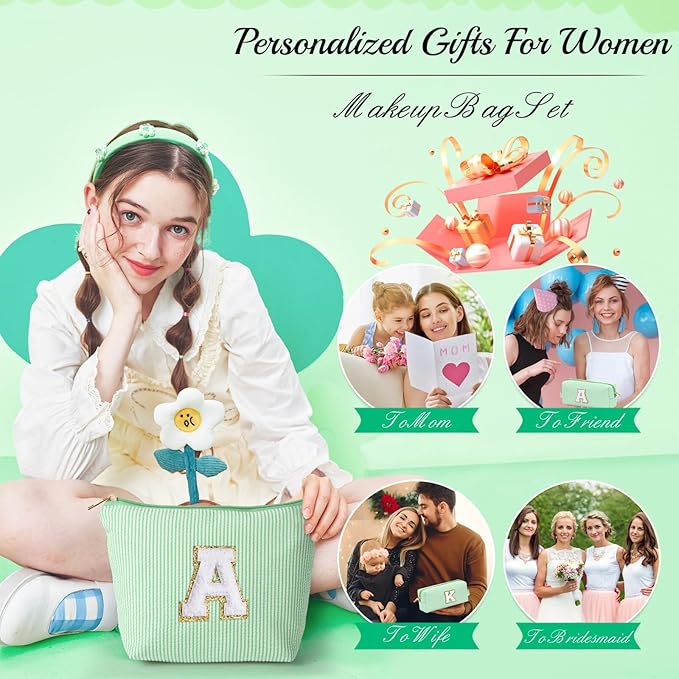 YOOLIFE Initial Makeup Bag for Women - Teen Girl Gifts Trendy Stuff Monogram Cute Makeup Bags Make Up Case for Women Her Best Friend Friendship Sister Teacher, Personalized Birthday Gifts H