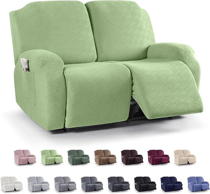 KinCam Recliner Covers, Stretch Reclining Chair Covers, Recliner Sofa Slipcovers Stripe Jacquard Recliner Couch Covers Furniture Protector Covers for Pet Kid (2 Seater, Light Green)