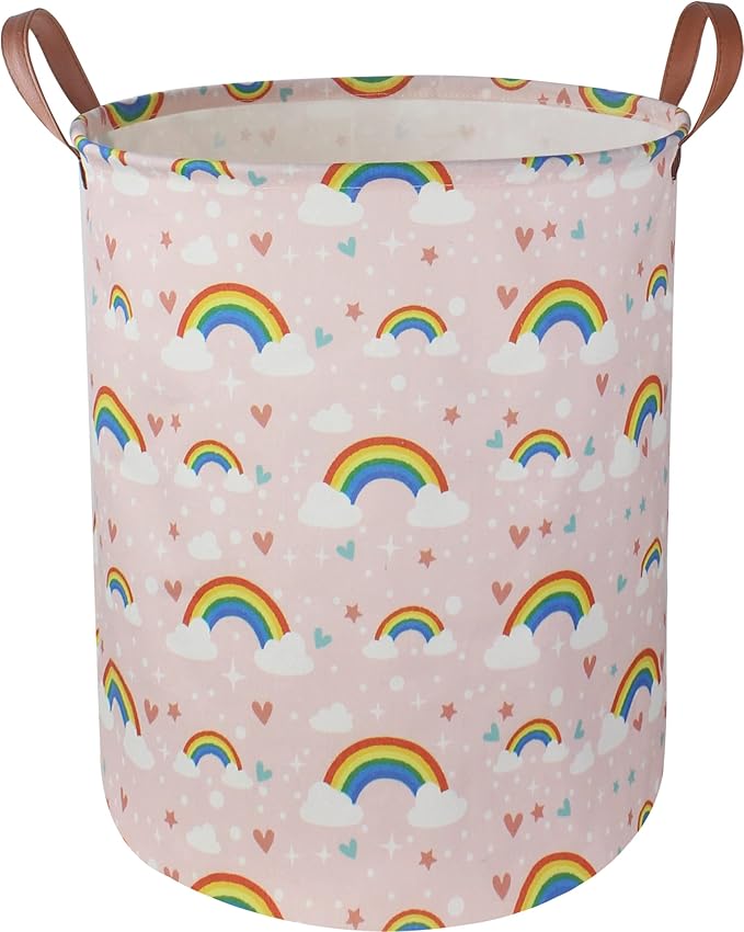 NTAOHAMPER Pink Rainbow Laundry Hamper,Baby Nursery Hamper,Kids Toy Storage Basket for Girls Bedroom,Gift Basket,Room Decor(Rainbow)