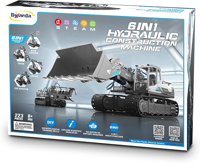 6-in-1 Educational Building Science Experiment Set - Hydraulic Powered Robot Kit Toys for Kids| STEM Toys for Boys Age 8-12,13,14,15, The Best Gifts for Kids Boys Girls