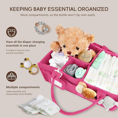 GEMII Diaper Caddy Organizer-Large Baby Caddy Organizer with Handle，Newborn Registry Essentials，Baby Shower Gift Basket for Boy or Girl (Pink, Large)