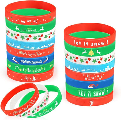 Coogam 40PCS Christmas Silicone Bracelets, Xmas Rubber Wristbands Accessories Gift for Kids Adults Stocking Stuffers, New Year Holiday Decoration Wrist Band Party Supplies Favors