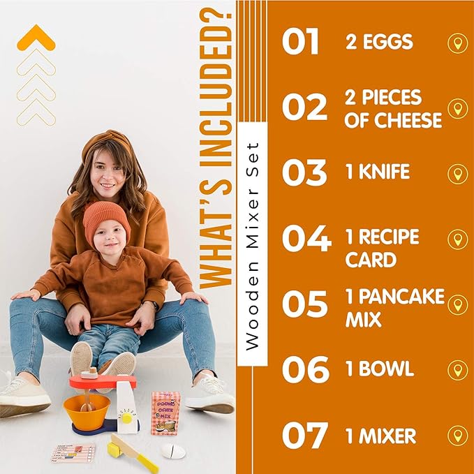 Leo & Friends Wooden Mixer Set - Make-A-Cake Kids Mixer Toy (9 Pcs) - Play Kitchen Accessories for Kids Ages 3 Years and Older - Perfect Birthdays Holidays