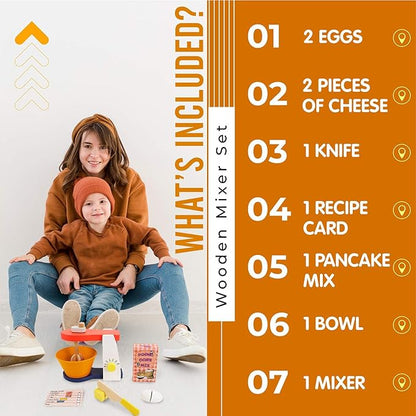 Leo & Friends Wooden Mixer Set - Make-A-Cake Kids Mixer Toy (9 Pcs) - Play Kitchen Accessories for Kids Ages 3 Years and Older - Perfect Birthdays Holidays